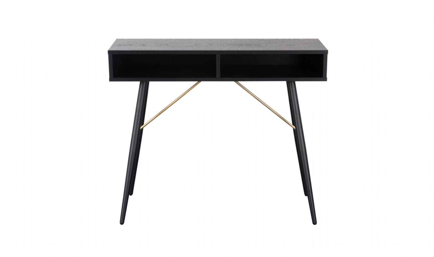 Black Oak Melamine 2 Shelves Console Hall Table with Metal Legs