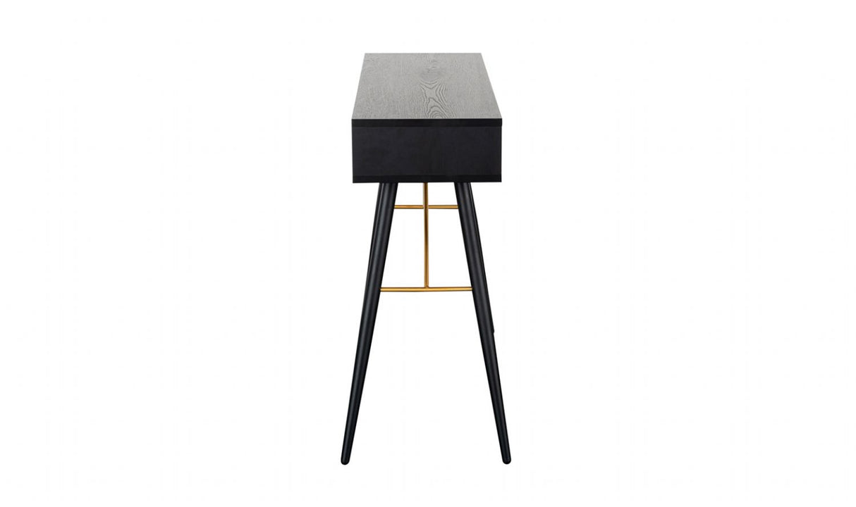 Black Oak Melamine 2 Shelves Console Hall Table with Metal Legs