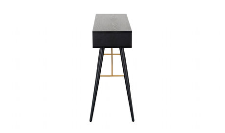 Black Oak Melamine 2 Shelves Console Hall Table with Metal Legs