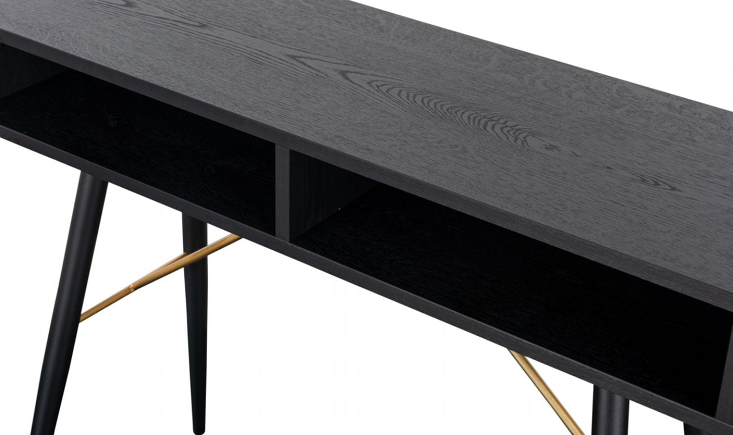 Black Oak Melamine 2 Shelves Console Hall Table with Metal Legs
