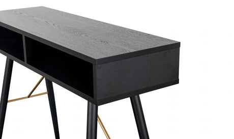 Black Oak Melamine 2 Shelves Console Hall Table with Metal Legs