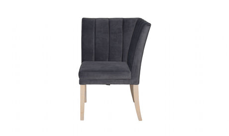 Grey Velvet Fabric Corner Section Bench Oak Legs