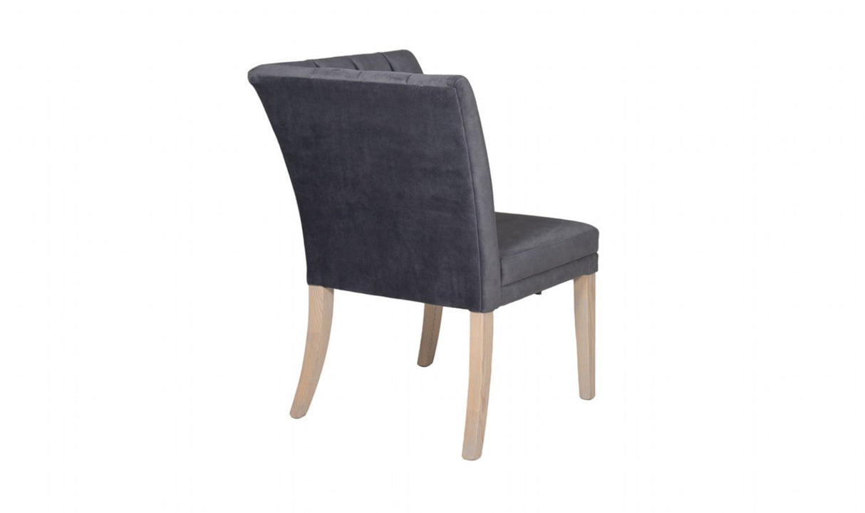 Grey Velvet Fabric Corner Section Bench Oak Legs
