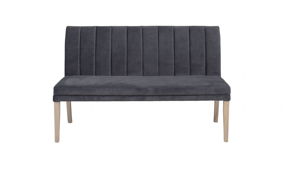Dark Grey Velvet Upholstered Long Bench with Solid Oak Legs