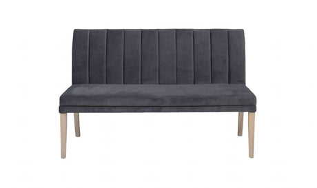 Dark Grey Velvet Upholstered Long Bench with Solid Oak Legs