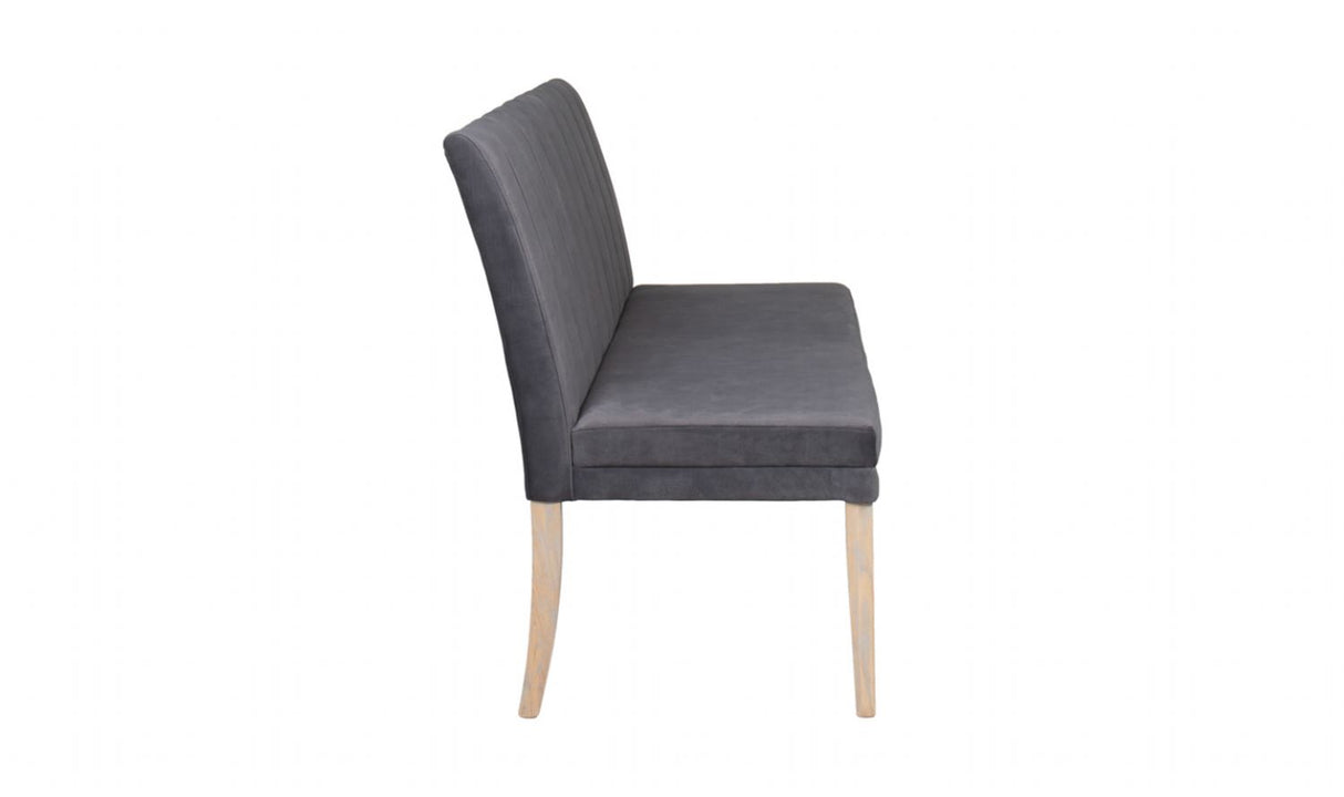Dark Grey Velvet Upholstered Long Bench with Solid Oak Legs