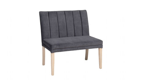 Grey Velvet Fabric Short Living Room Bench Oak Legs
