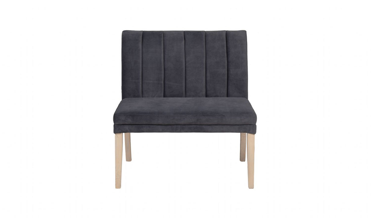 Grey Velvet Fabric Short Living Room Bench Oak Legs
