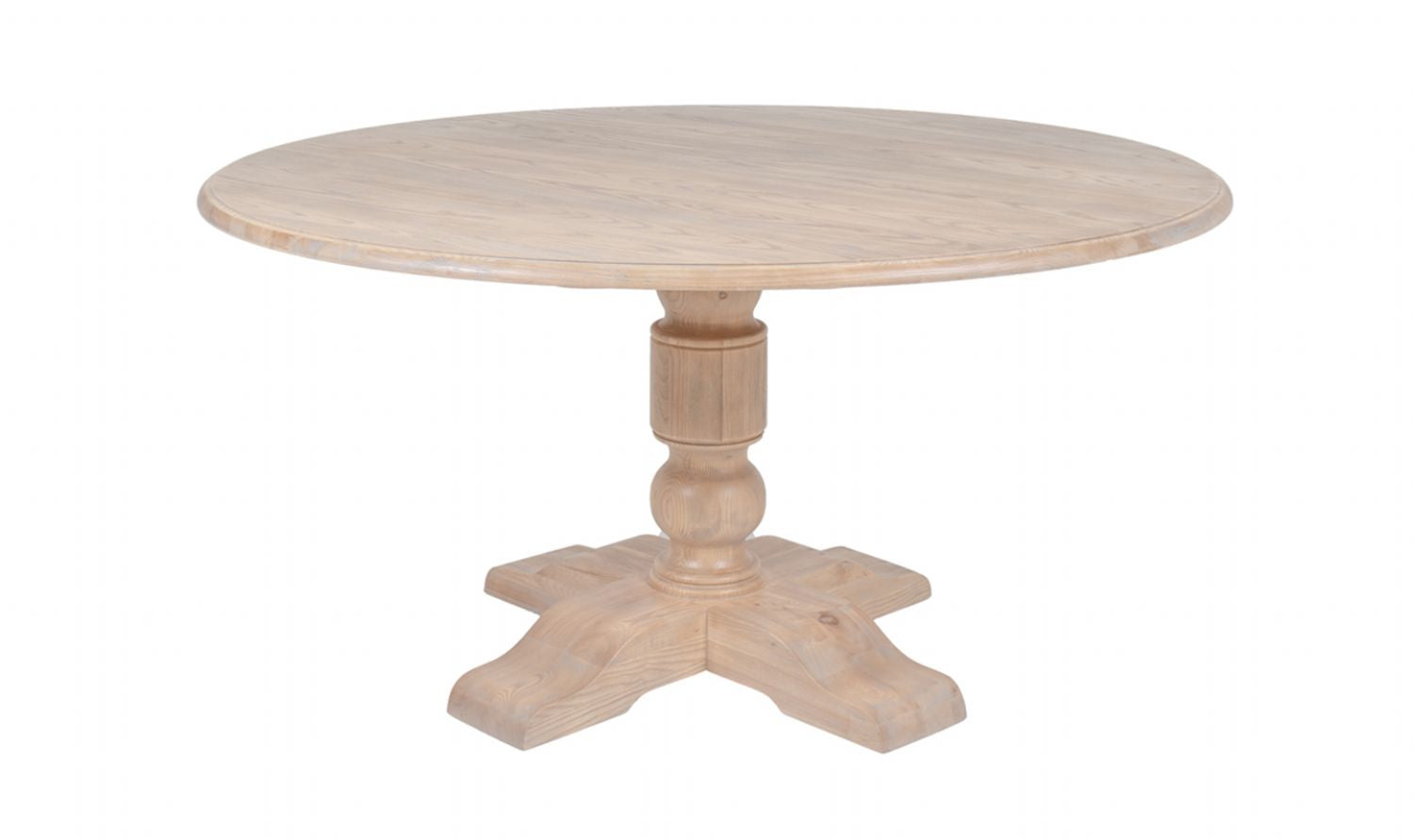 Natural Rustic Washed Oak Finish Round Dining Table with Pedestal Base
