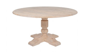 Natural Rustic Washed Oak Finish Round Dining Table with Pedestal Base