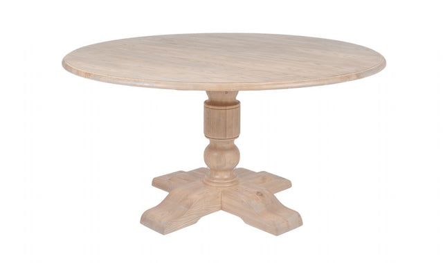 Natural Rustic Washed Oak Finish Round Dining Table with Pedestal Base