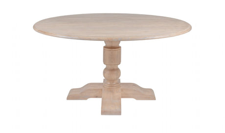 Natural Rustic Washed Oak Finish Round Dining Table with Pedestal Base