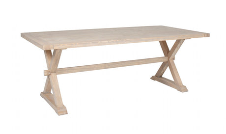 Rustic Natural Washed Oak Finish 210cm Rectangular Dining Table with Cross Legs