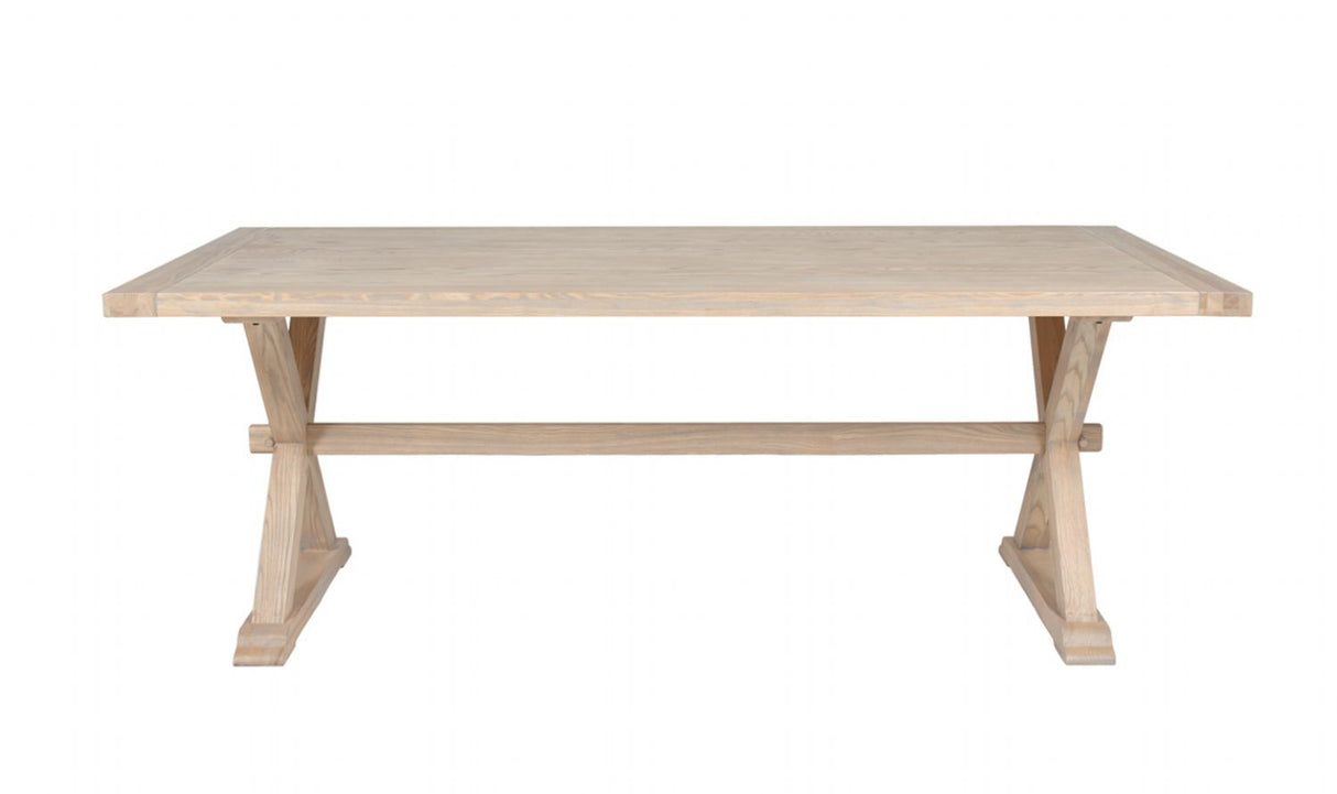 Rustic Natural Washed Oak 2.1m Large Dining Table Cross Legs