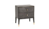 Brown Ribbed Wooden 2 Drawer Bedside Table with Gold Detailing