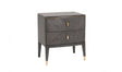 Brown Ribbed Wooden 2 Drawer Bedside Table with Gold Detailing