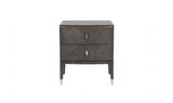Brown Ribbed Wooden 2 Drawer Bedside Table with Gold Detailing