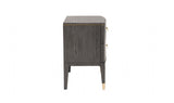 Brown Ribbed Wooden 2 Drawer Bedside Table with Gold Detailing
