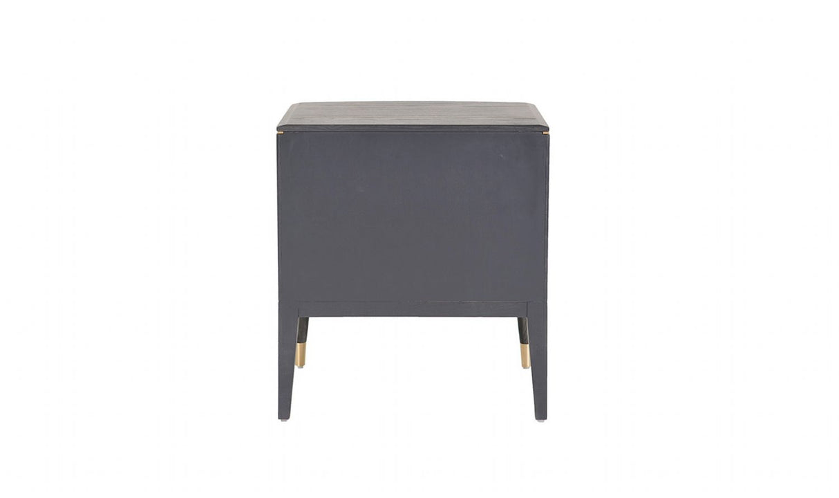 Brown Ribbed Wooden 2 Drawer Bedside Table with Gold Detailing