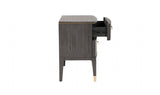 Brown Ribbed Wooden 2 Drawer Bedside Table with Gold Detailing