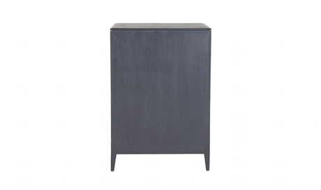 Tall Dark Brown Wood Chest of 5 Drawers with Golden Inlay