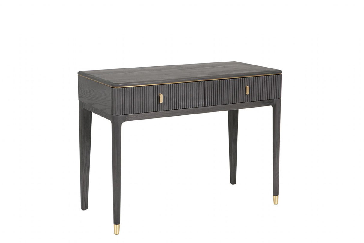 Brown Ribbed Wooden 2 Drawer Dressing Table with Gold Detailing