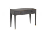 Brown Ribbed Wooden 2 Drawer Dressing Table with Gold Detailing