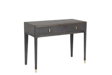 Brown Ribbed Wooden 2 Drawer Dressing Table with Gold Detailing