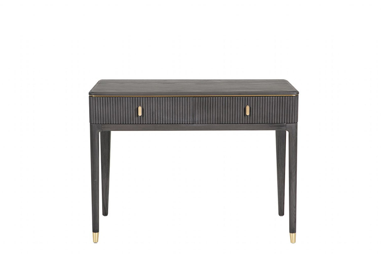 Brown Ribbed Wooden 2 Drawer Dressing Table with Gold Detailing