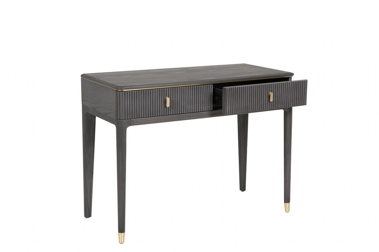 Brown Ribbed Wooden 2 Drawer Dressing Table with Gold Detailing