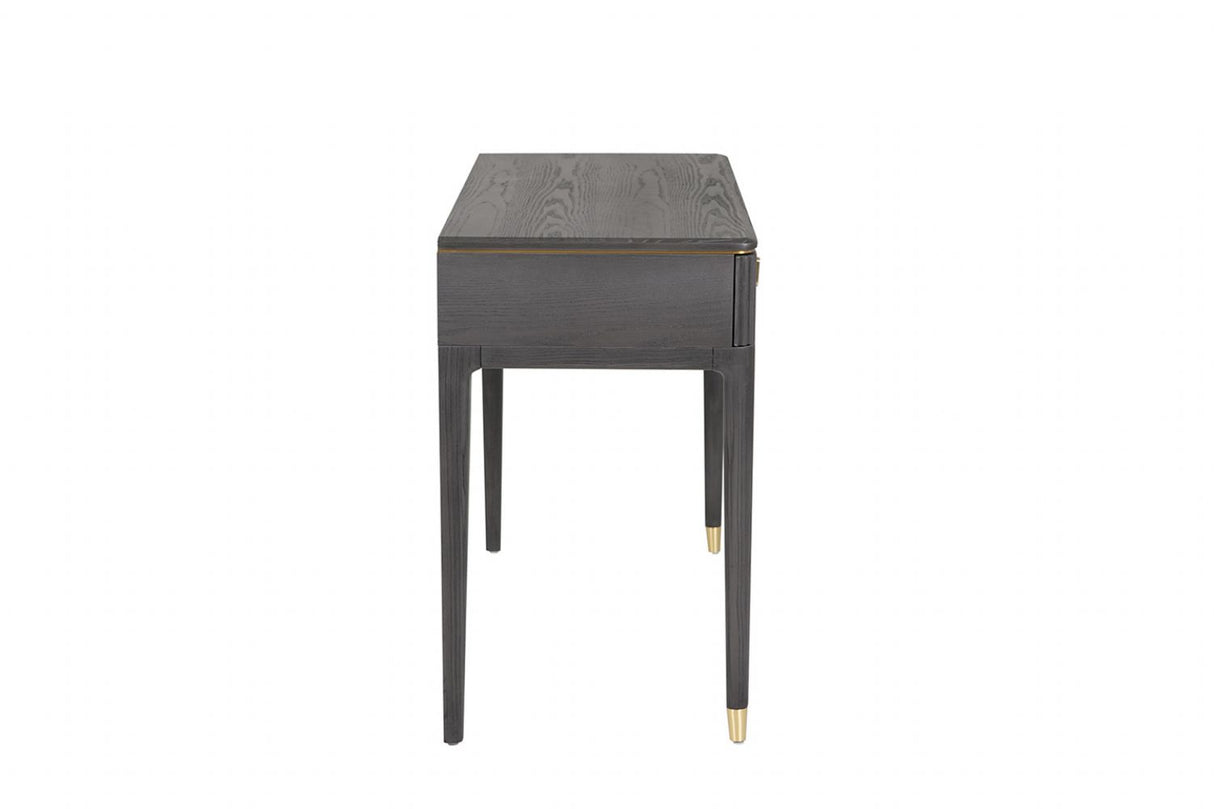 Brown Ribbed Wooden 2 Drawer Dressing Table with Gold Detailing
