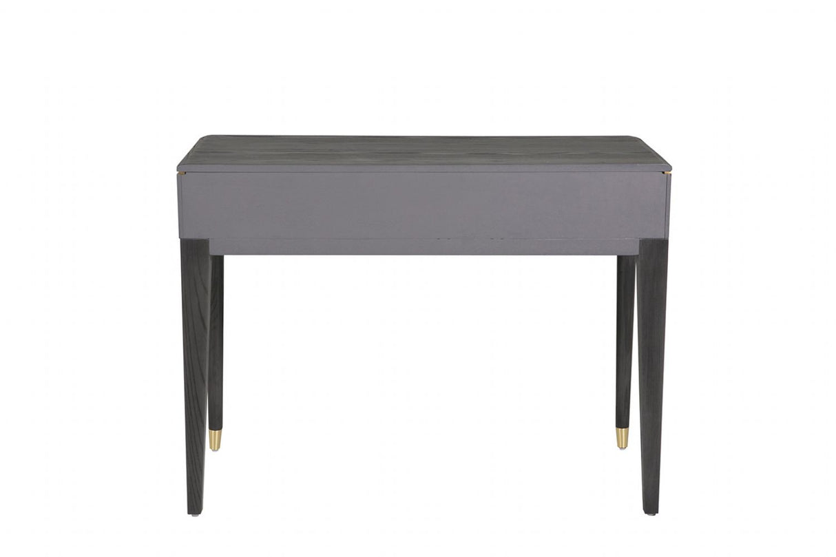 Brown Ribbed Wooden 2 Drawer Dressing Table with Gold Detailing