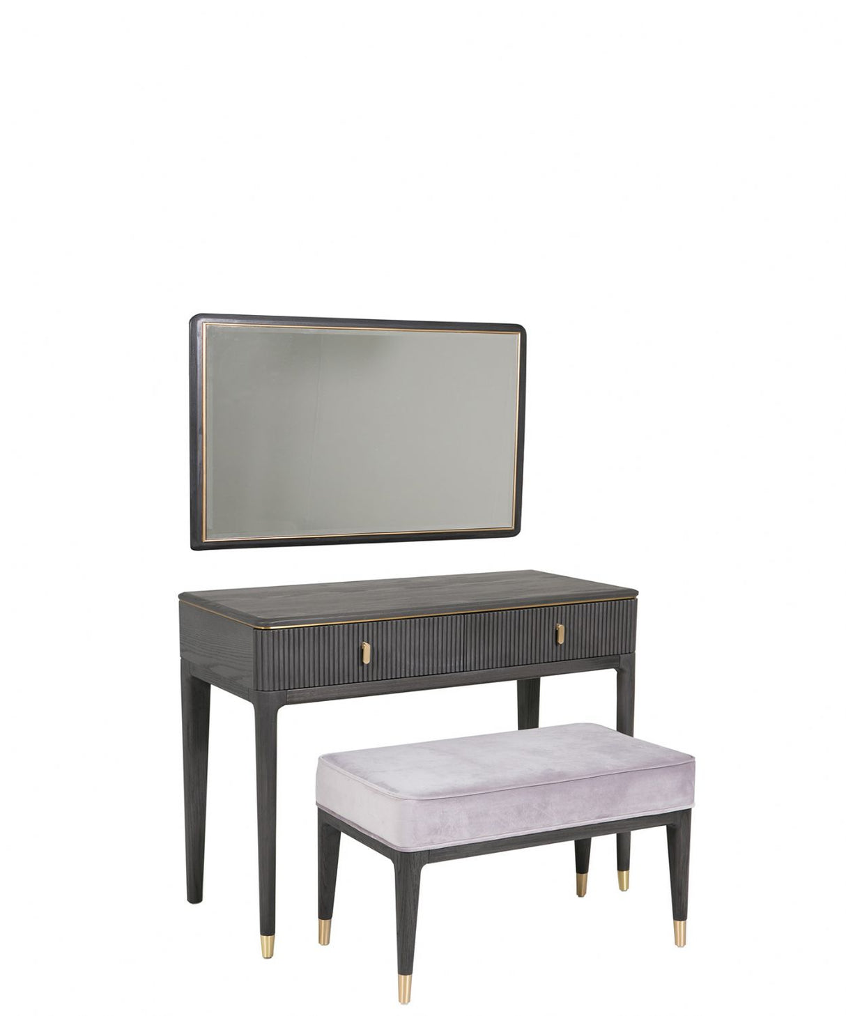 Brown Ribbed Wooden 2 Drawer Dressing Table with Gold Detailing