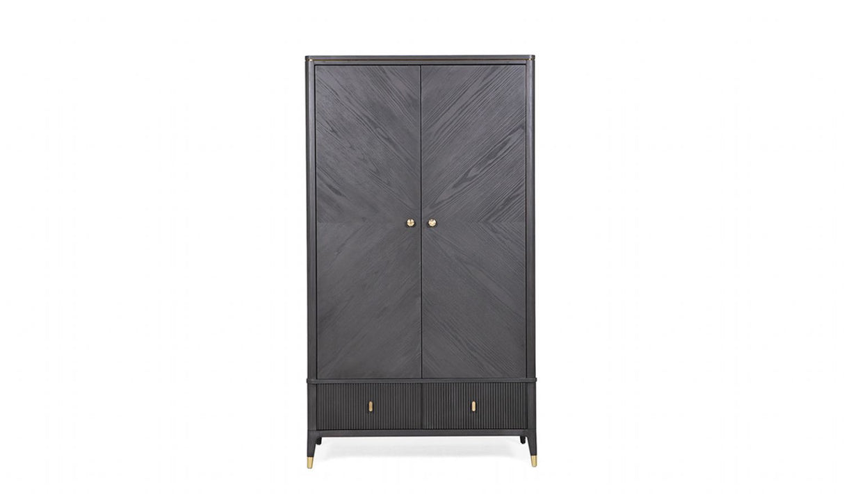 Tall Dark Brown Double Wardrobe 2 Door 2 Ribbed Drawers