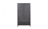 Tall Dark Brown Double Wardrobe 2 Door 2 Ribbed Drawers