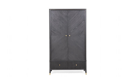 Tall Dark Brown Double Wardrobe 2 Door 2 Ribbed Drawers