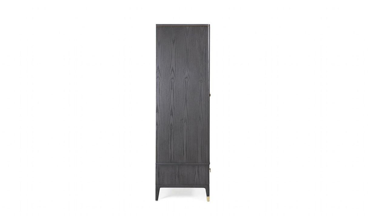 Tall Dark Brown Double Wardrobe 2 Door 2 Ribbed Drawers