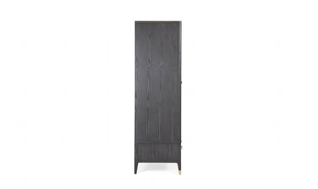 Tall Dark Brown Double Wardrobe 2 Door 2 Ribbed Drawers