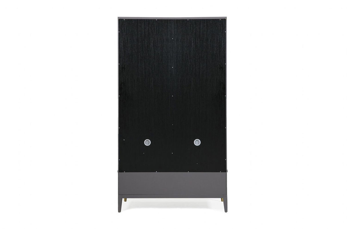 Tall Dark Brown Double Wardrobe 2 Door 2 Ribbed Drawers