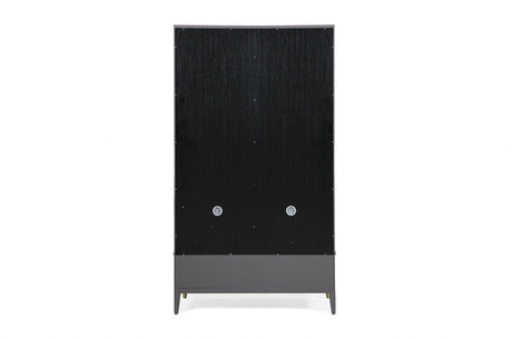 Tall Dark Brown Double Wardrobe 2 Door 2 Ribbed Drawers