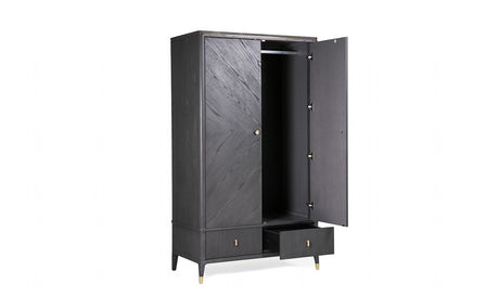 Tall Dark Brown Double Wardrobe 2 Door 2 Ribbed Drawers