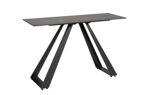 Modern Ceramic Glass Console Table Black Metal Base