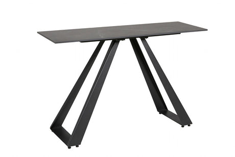 Modern Ceramic Glass Console Table Black Metal Base