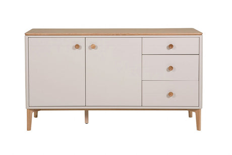 Scandi Taupe and Oak Large 2 Door 3 Drawer Sideboard