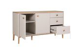 Scandi Taupe and Oak Large 2 Door 3 Drawer Sideboard