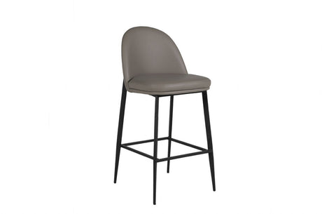 Grey Leather Bar Stool Black Metal Frame and Legs