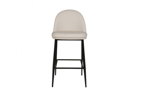 Taupe Cream Leather Kitchen Bar Stool Black Metal Framed