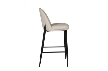 Taupe Cream Leather Kitchen Bar Stool Black Metal Framed