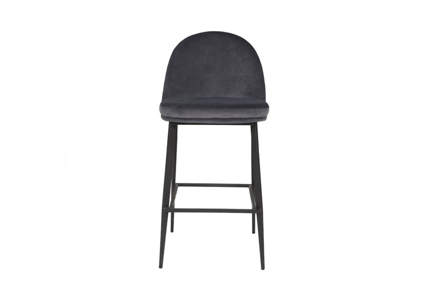Dark Grey Velvet Fabric Bar Stool Metal Legs
