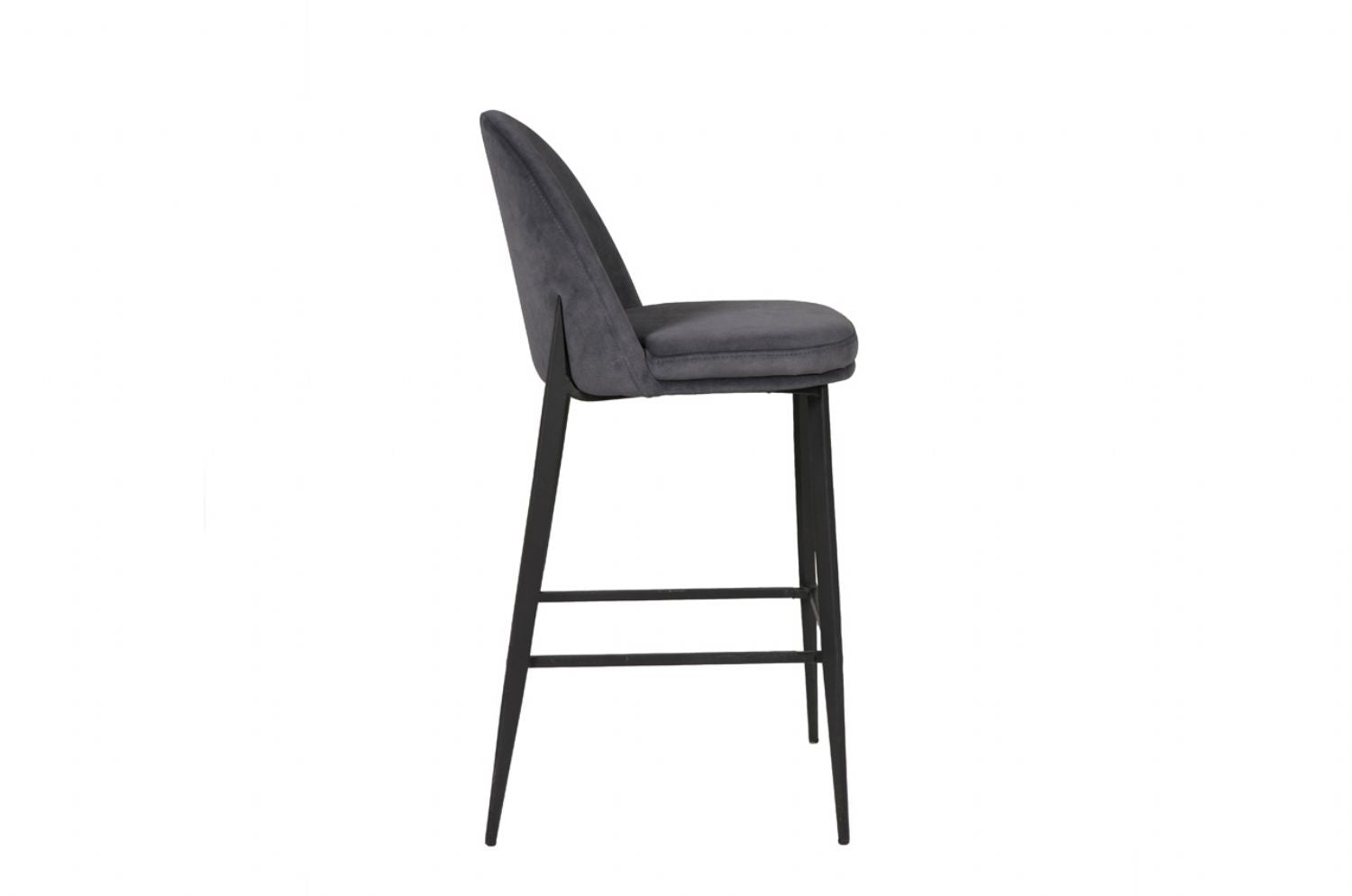 Dark Grey Velvet Fabric Bar Stool Metal Legs